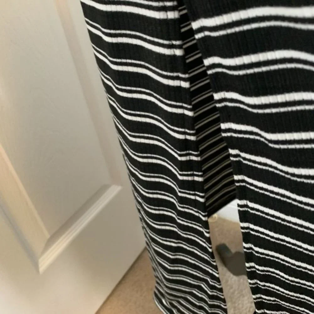Striped T-Shirt Dress with Slit Black